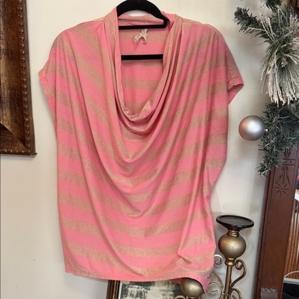 Seven7 Pink and Gold Striped Top